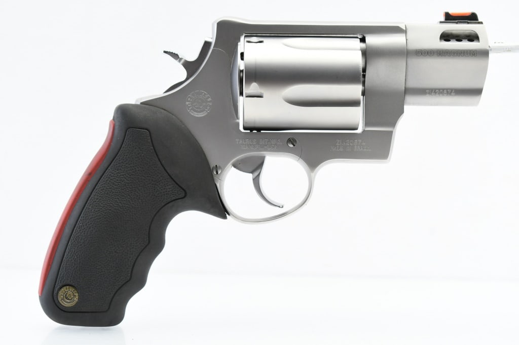 Taurus Raging 500 Magnum SS (2.5"), Revolver (NIB), SN - ZI420674: SPECS: Full stainless steel construction with matte finish, DA/SA trigger, 2.5" ported/ribbed barrel with full length lug & shrouded extractor rod, fixed rear sight, dovetailed orange fiber-optic fron
