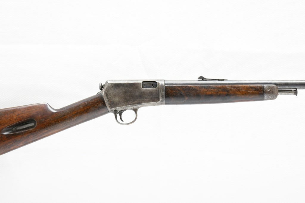 1914 Winchester Model 1903 (20"), .22 Winchester Automatic, Semi-Auto, SN - 92682: According to Winchester Arms Collector Organization, this Model 1903 was produced in 1914. SPECS: Smooth Walnut Stock, stock fed tube magazine with metal buttplate, 20" barrel, dovetailed adjustable n
