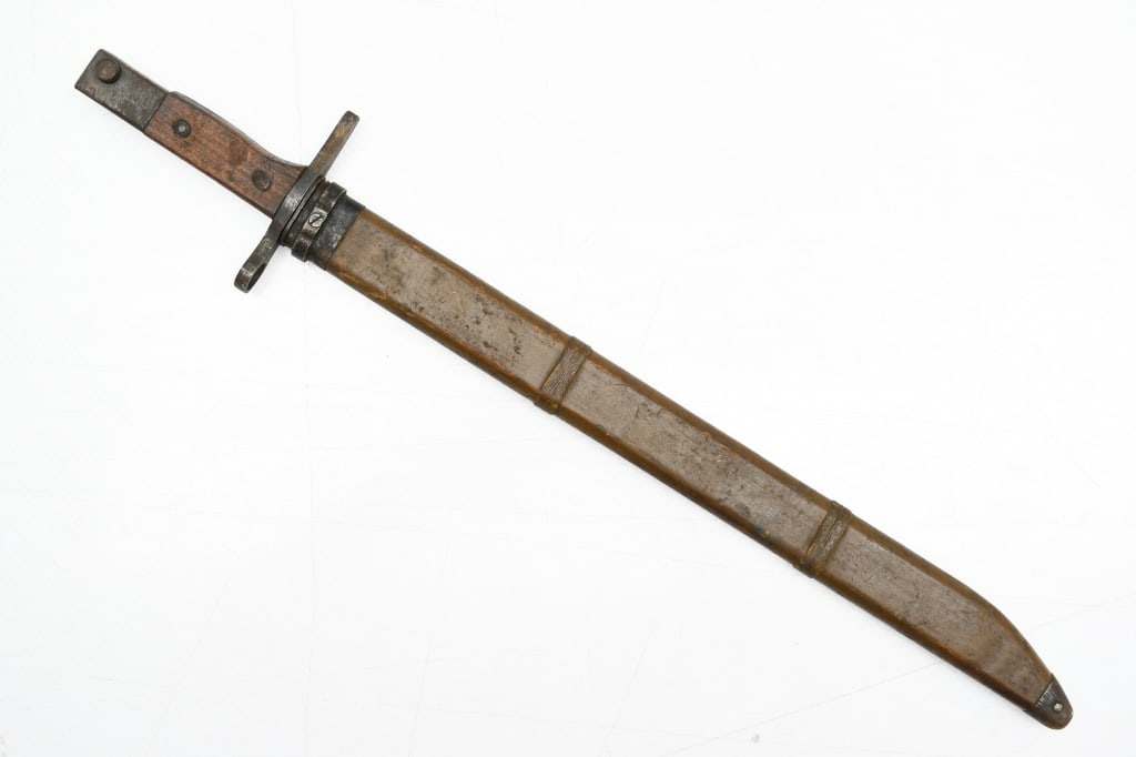 Japanese Toyoda Type 30 "Last Ditch" Bayonet (15.625" Blade) W/ Scabbard: This late-war (WWII) Japanese sword/bayonet was produced for the 7.7mm substitute-standard or "last-ditch" Type 99 Short Rifle although it should mount to any of the Japanese infantry rifles. This bay