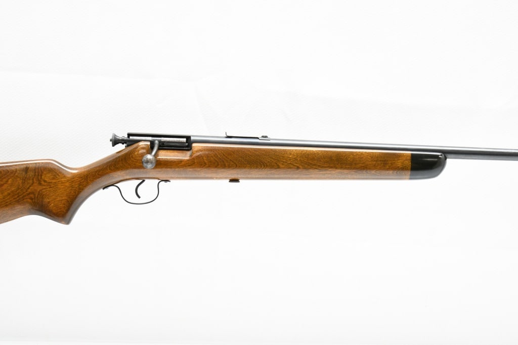 1955 Savage/ Stevens Model 15-A (24"), 22 S L LR, Single-Shot Bolt-Action: The date code "5G" on this Savage Model 15-A rifle represents a production date of 1955. SPECS: Glossed walnut stock with black forearm tip, black ribbed buttpad, 24" barrel, adjustable notch rear sig