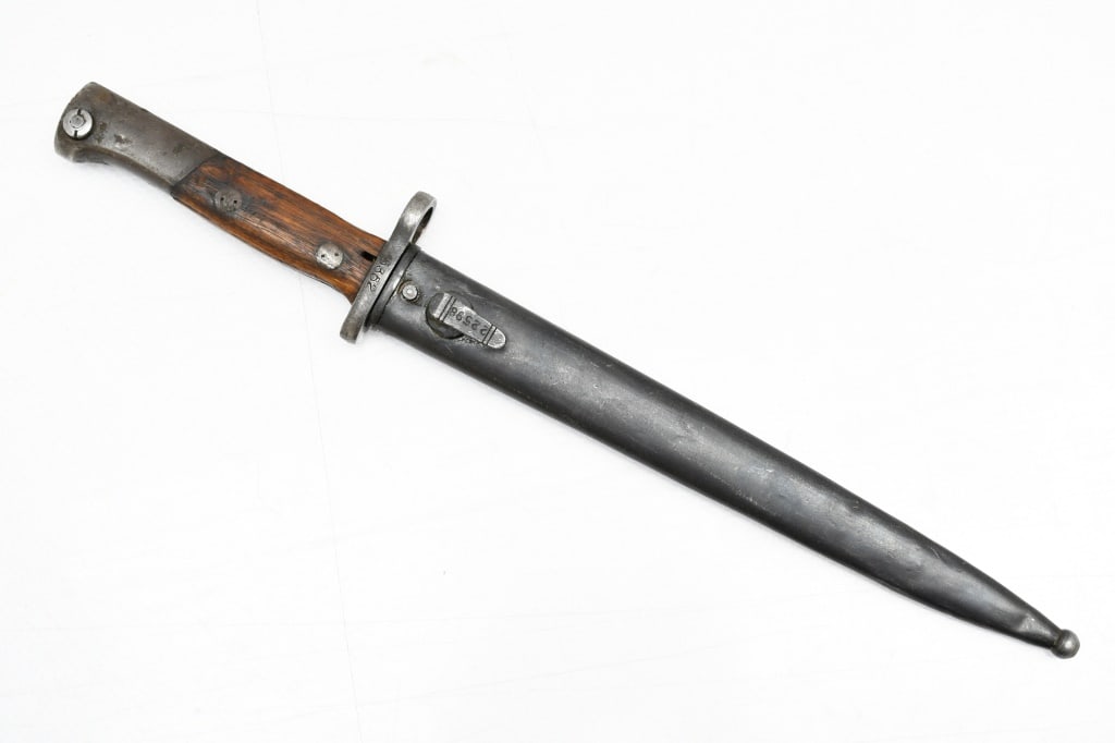Yugoslavian M1948 Bayonet (9.75" Blade) W/ Scabbard - Factory 44: This knife/bayonet is for use with the 8mm Yugoslavian M1948 Mauser rifle, closely patterned after the German 8mm Mauser Kar 98k. SPECS: 9.75" Blade, 15" overall length and metal scabbard. MARKINGS: C