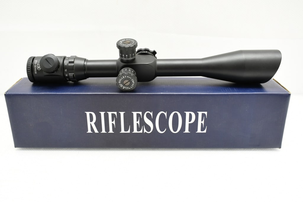 FM Optics (FMT832) 8-32x50 Rifle Scope, New-In-Box: SPECS: Blue illuminated reticle, internal bubble level and Mil-Dot. CONDITION: This scope appears to be new-in-box with covers and appears to be in good working order. FREE SHIPPING & NO PROCESSING FE
