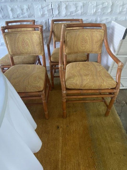 set of McGuire chairs 2 arm 2 sides rattan bamboo with Donghia paisley fabric (1 of 4)