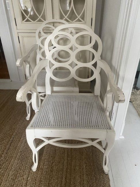 pair Frances Elkins Loop armchair white finish 1980s version of earlier design (1 of 8)