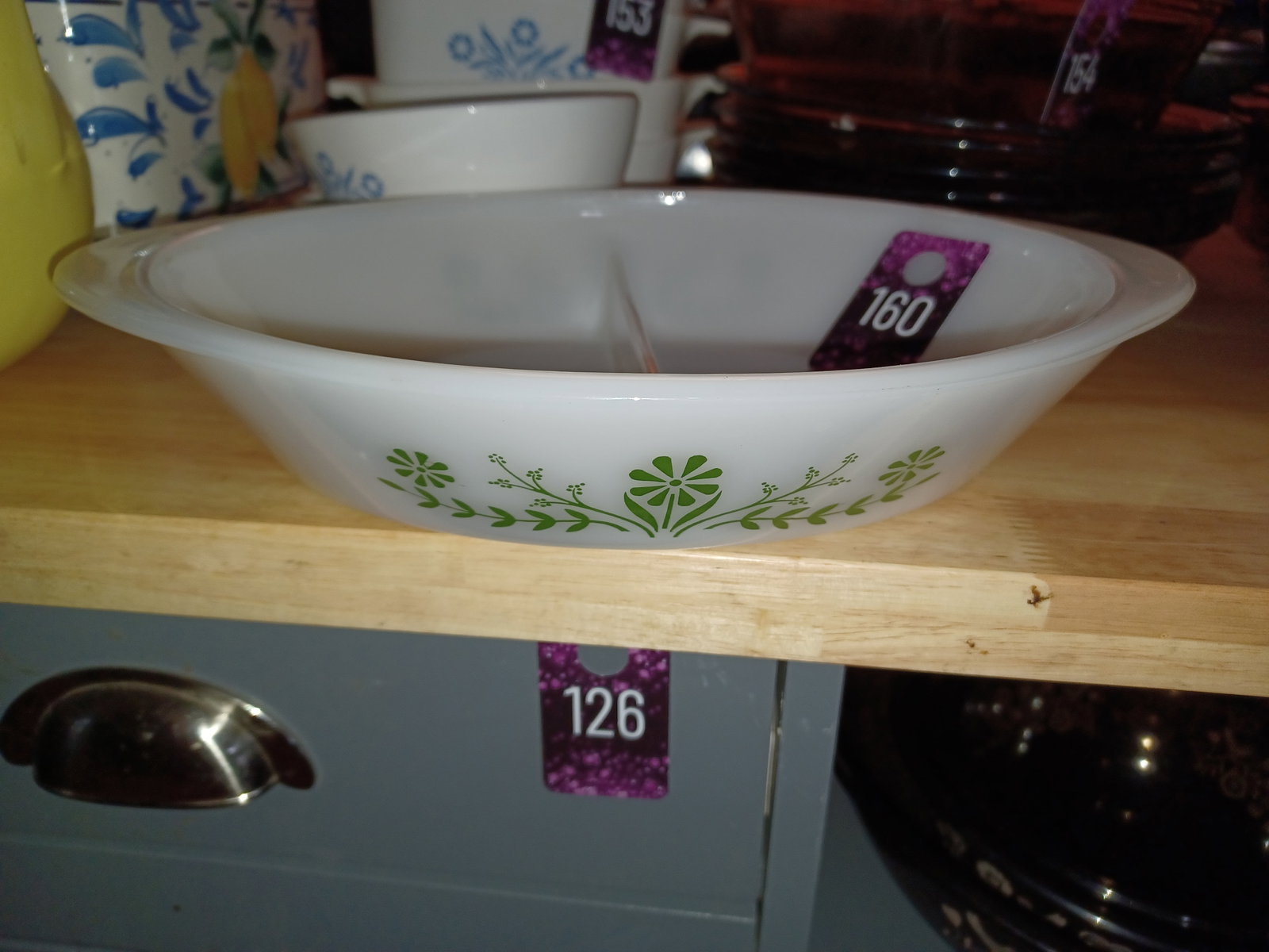 Vintage Glassbake Green Daisy Divided Dish: see photos for details