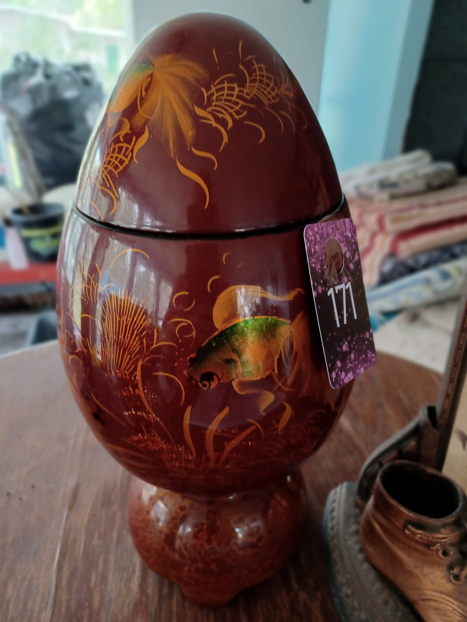 Vintage Asian Enamled Egg Canister: see photos for details