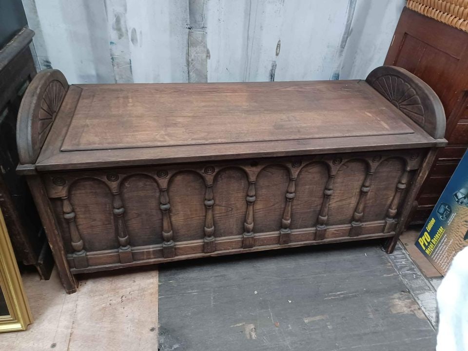 Vintage Oak Tudor Style Cedar Chest (1 of 8)
