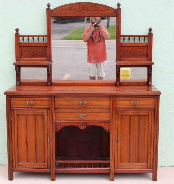 VINTAGE European Walnut Server with Mirror Back (1 of 10)