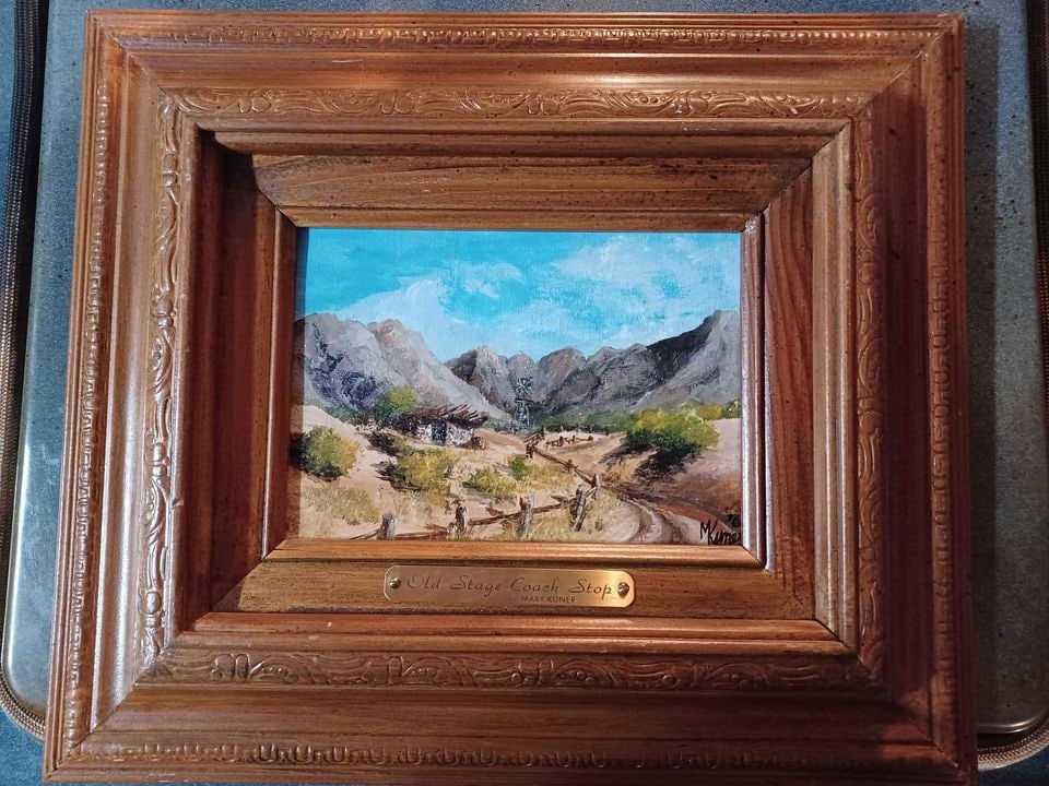 Framed Oil on Board Painting Old Stage Coach Stop by Mary Kuner (1 of 7)