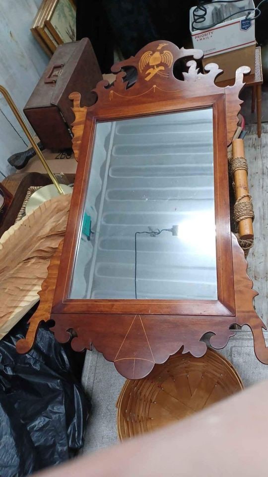 Vintage 1920's Arts & Crafts Cherry Wood Mirror: Amazing details. Lots of inlay work. 35.5" tall19.75" wide.75" deep