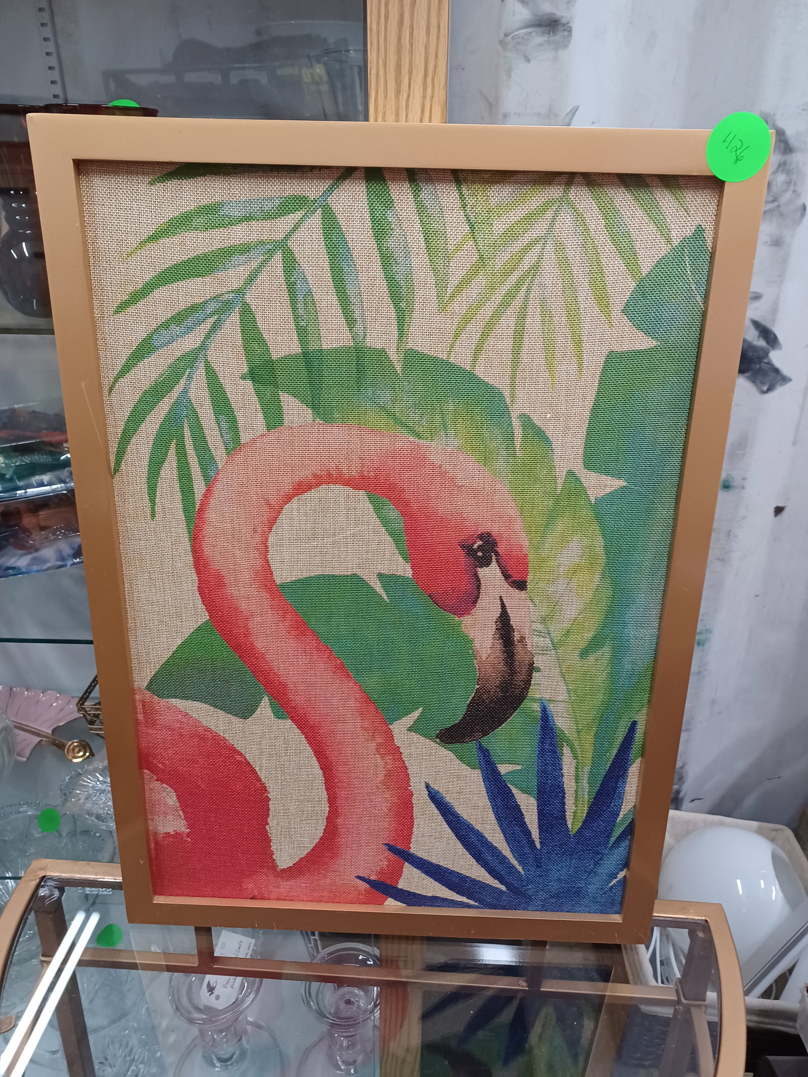Framed Print on Burlap Flamingo: Minimal wear