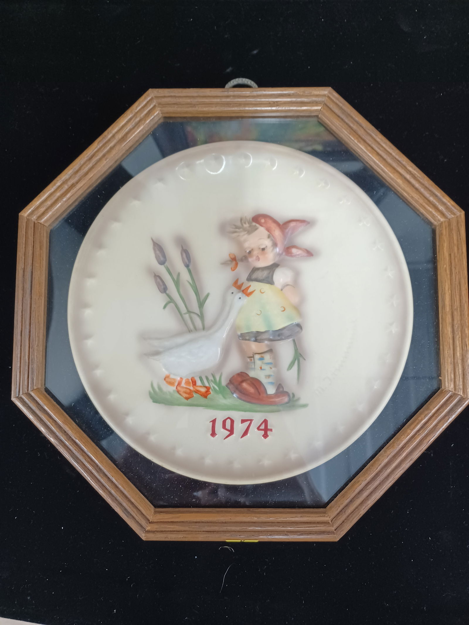 Vintage 1974 Hummel Plate Framed in wood case (1 of 3)
