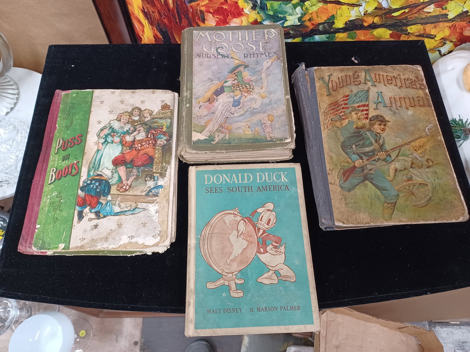 Vintage Lot of Childrens Books Mother Goose, Donald Duck, Puss N Boots, Young Americas annual: See photos for details