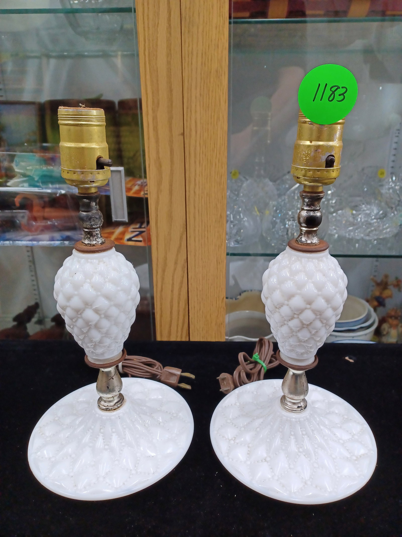 Vintage Pair of Milkglass Nightstand Lights: see photos for details
