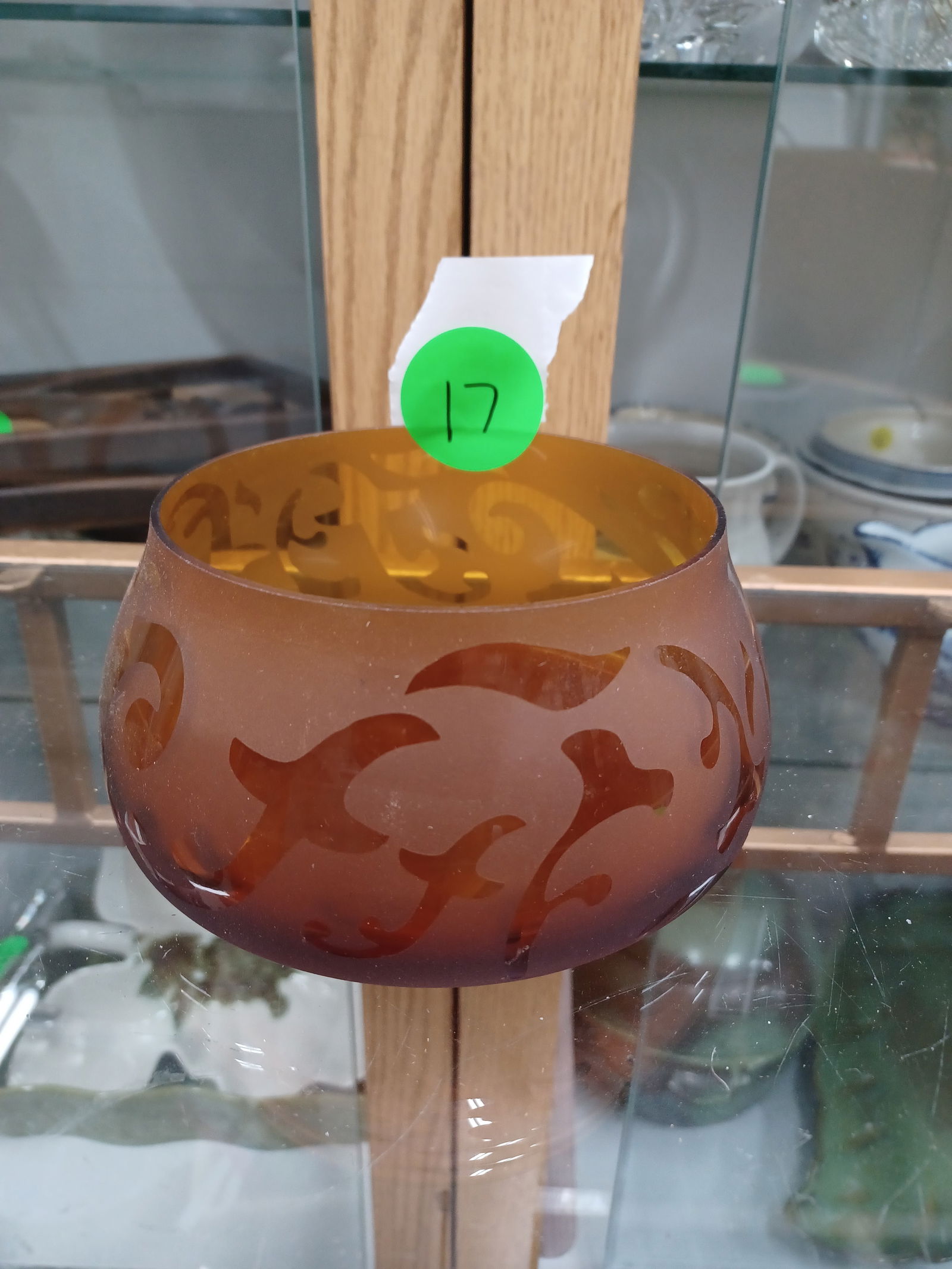 Vintage Frosted Amber Art Glass Dresser Trinket Tray: See photos for details