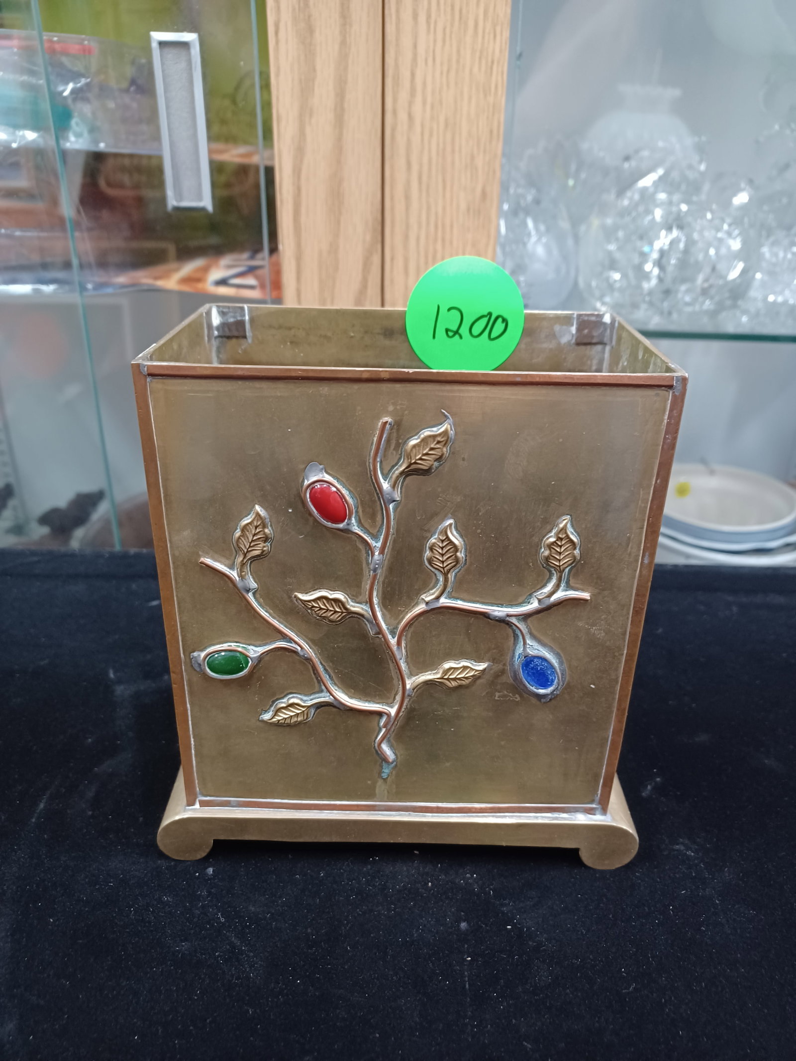 Vintage Brass Vase with inlaid Stones: see photos for details