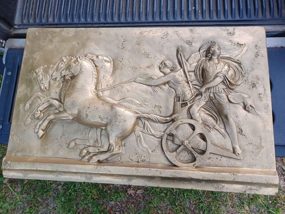 Vintage Large Gold Angel on Chariot Artwork / Plaster, Very Heavy (1 of 9)