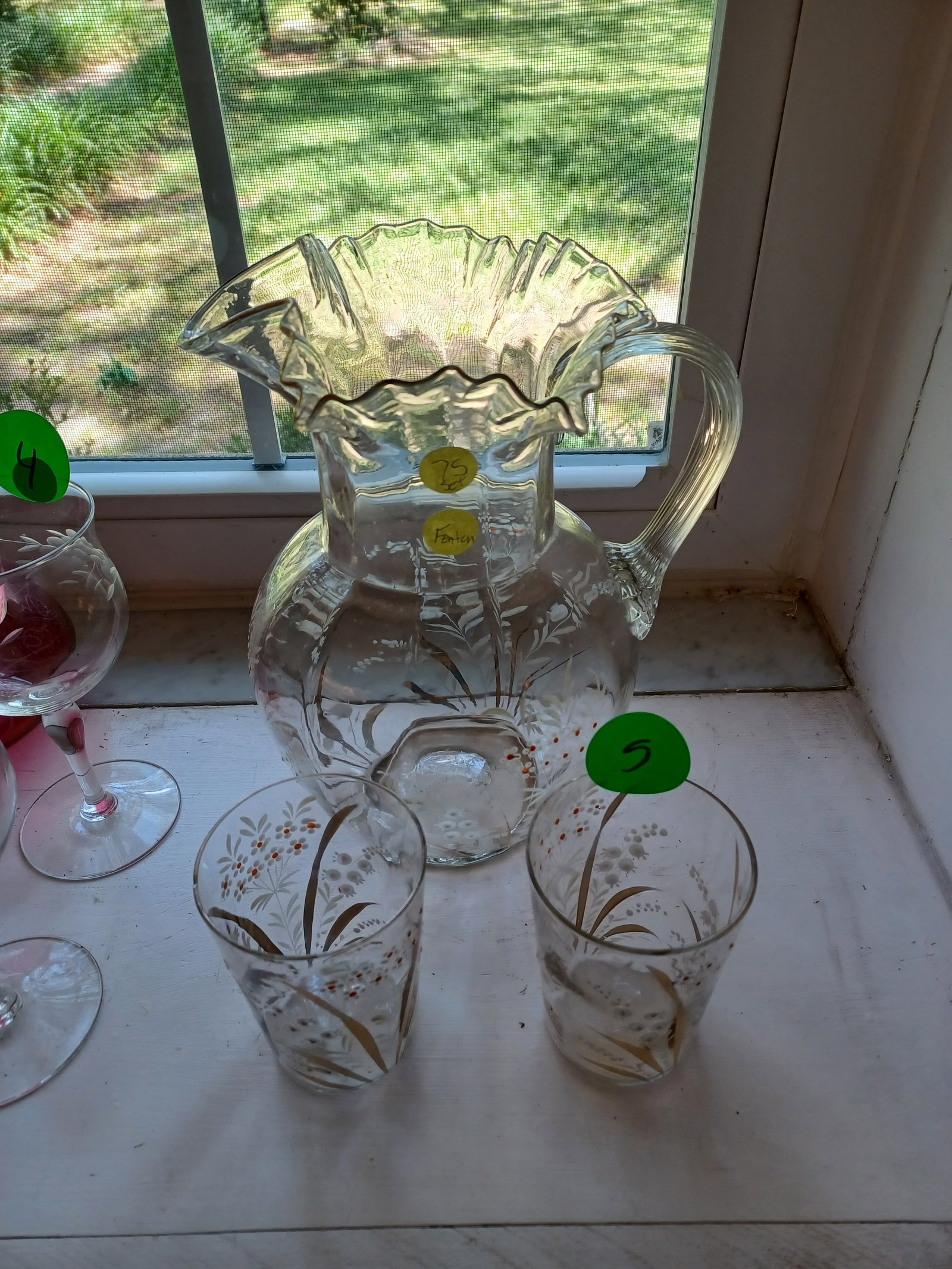 Vintage Fenton Glass Pitcher and Glasses: See Photos for details