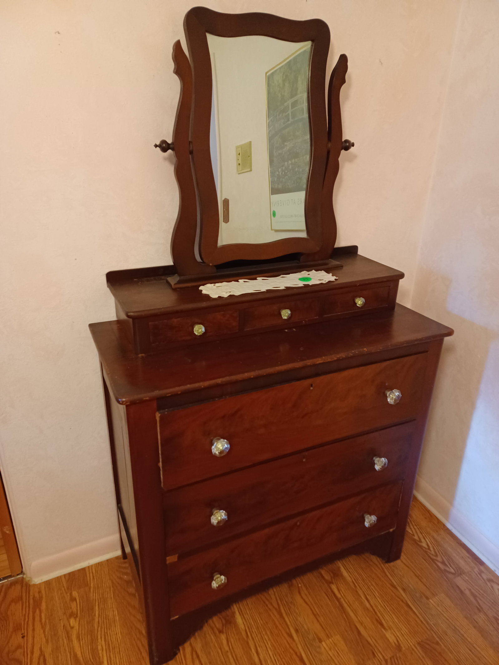 Vintage Walnut Dresser with Mirror: See Photos for details