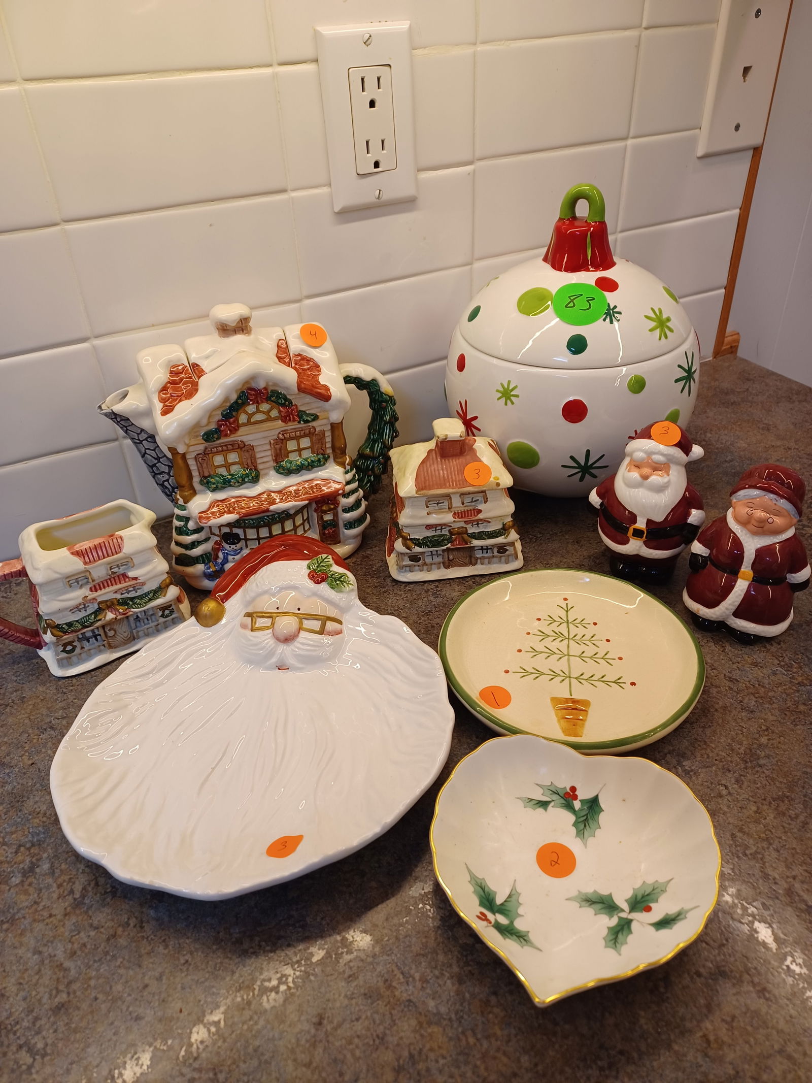 Vintage Christmas Dinnerware Lot / Cookie Jar, plates, S&P, Tea Set (1 of 5)