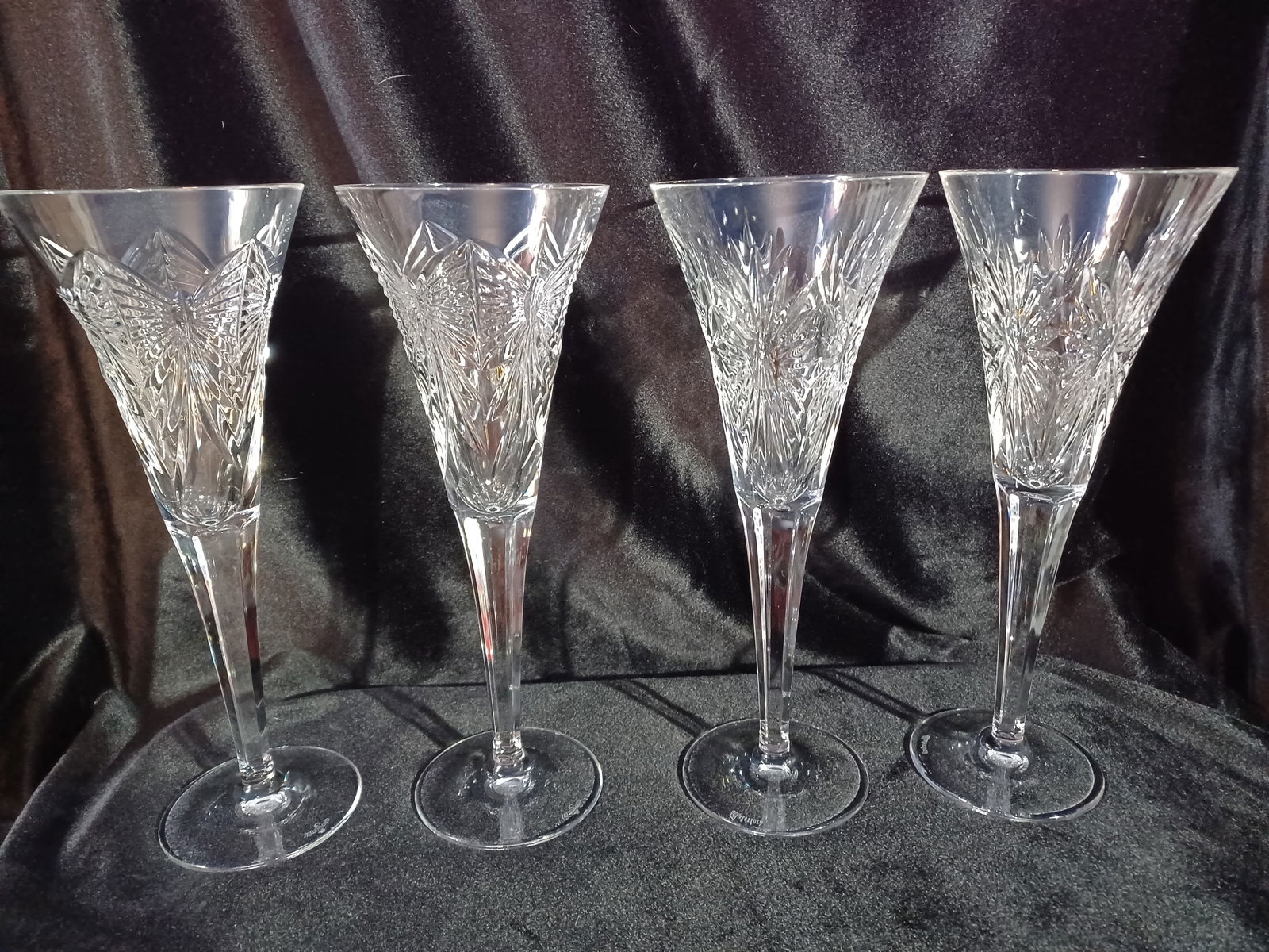Set 0f 4 Waterford Crystal Champagne Flutes Millinium Pattern (1 of 3)
