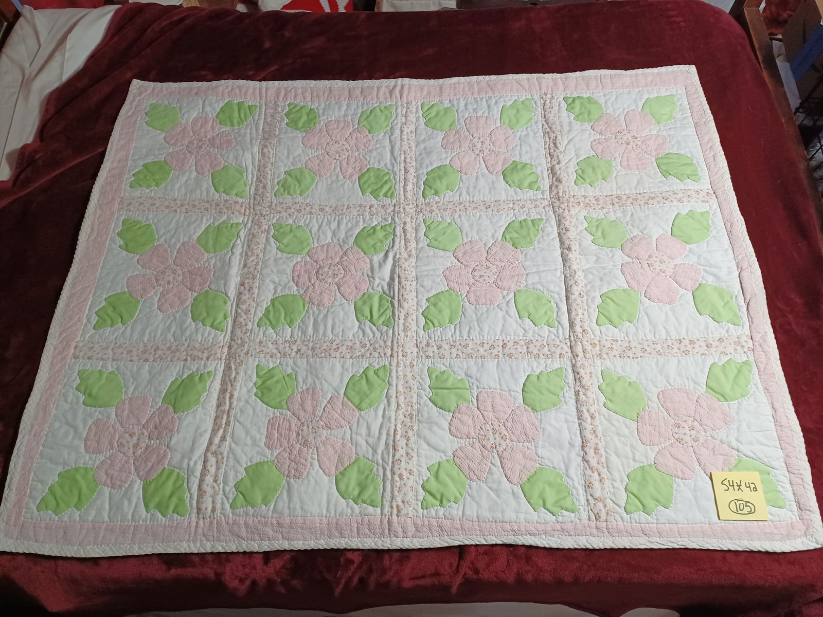 Small Patchwork Quilt Coverlet 54x42 Poppy Pattern (1 of 7)