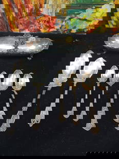 Vintage Silver Plated Basket and assorted Spoons and Serving Pieces: See photos for details