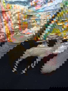 Brass Lot with Deer, Vase and Candlesticks: See photos for details