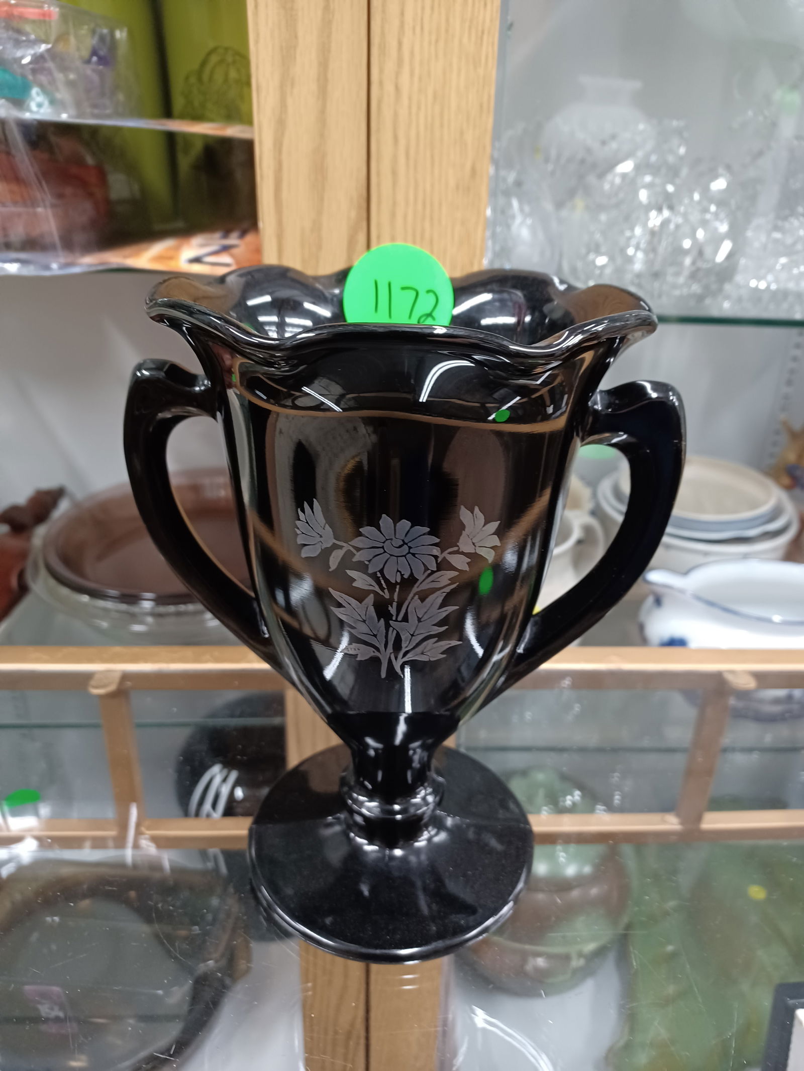 Vintage Black Amethyst Vase with Mercury Flowers (1 of 5)