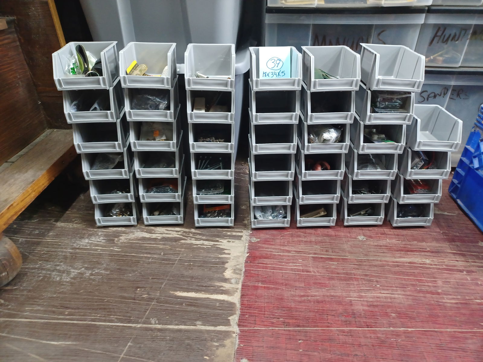Lot of 40 Stackable Plastic Bins with contents/ screws, bolts, washers, nuts, etc (1 of 8)