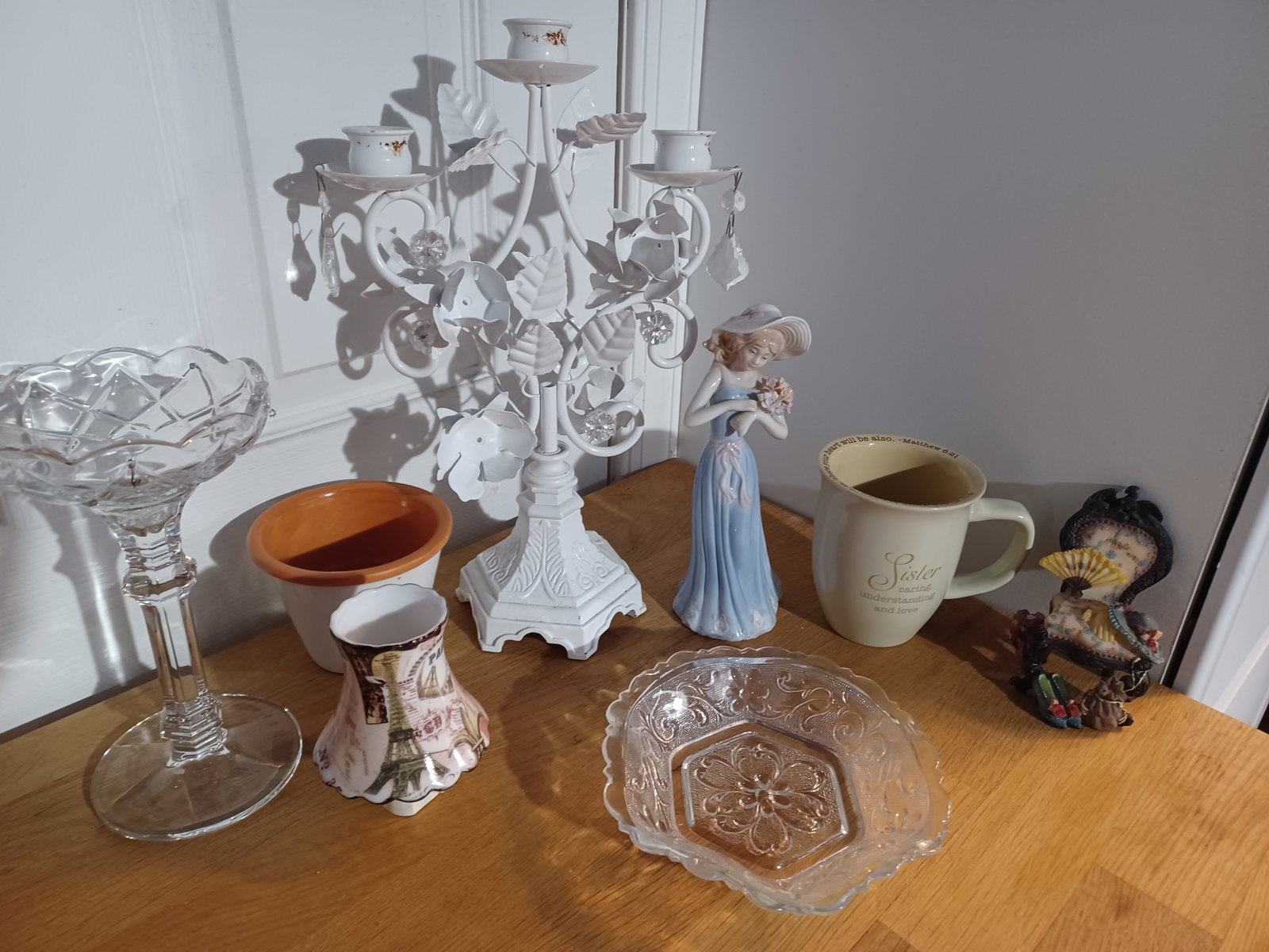 Mixed Lot including Candle Holders, figurines, Glassware and Pottery: See photos for details & condition