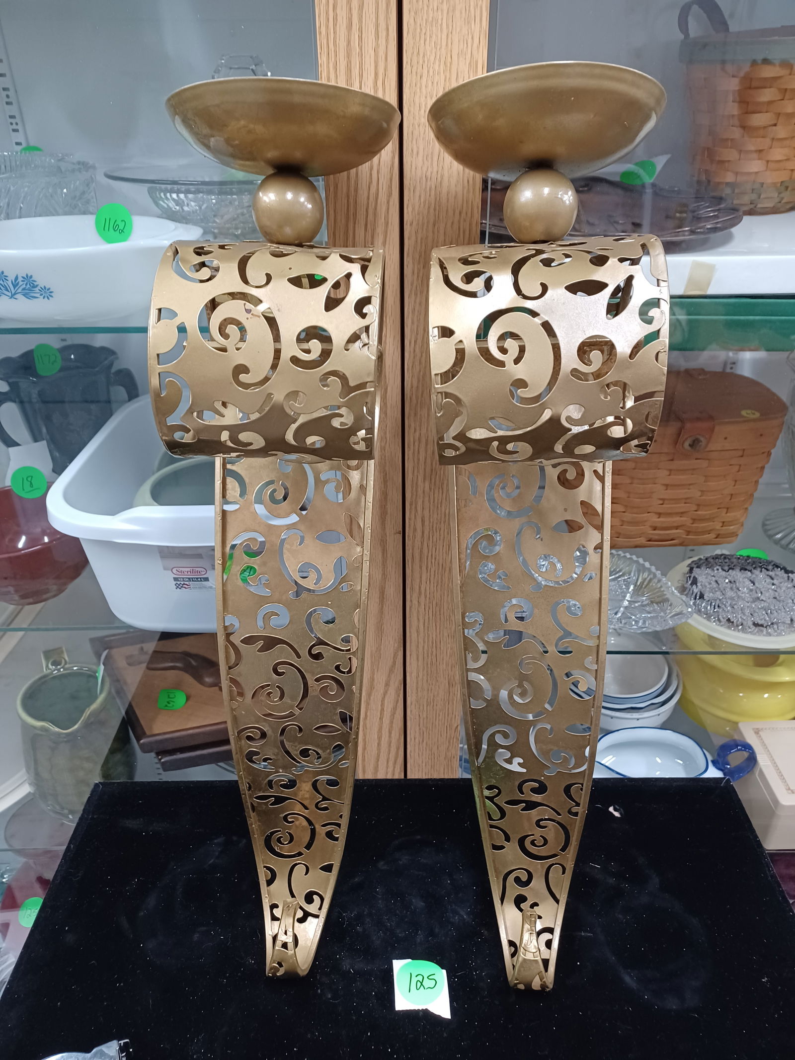 Vintage Pair of Mid Century Metal Gold Wall Candle Sconces (1 of 4)