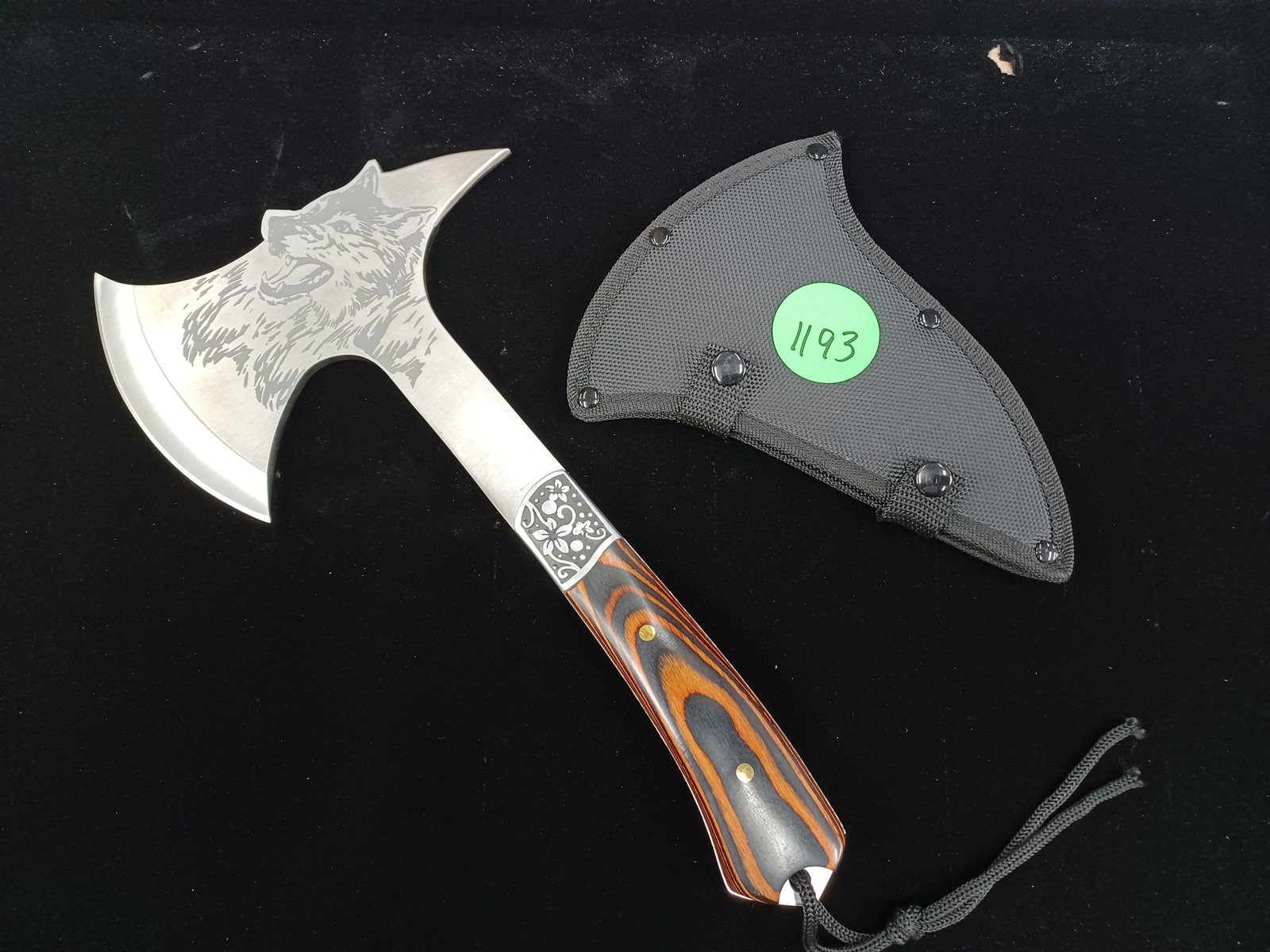 Contemporary Wolf Engraved Stainless Steel Tomahawk Ax (1 of 5)