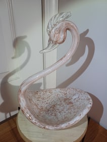 Vintage Mid Century Modern Italian Art Glass Swan with Gold Flakes