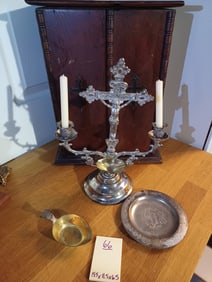 Vintage Irish Catholic Comunion Shrine with Accessories