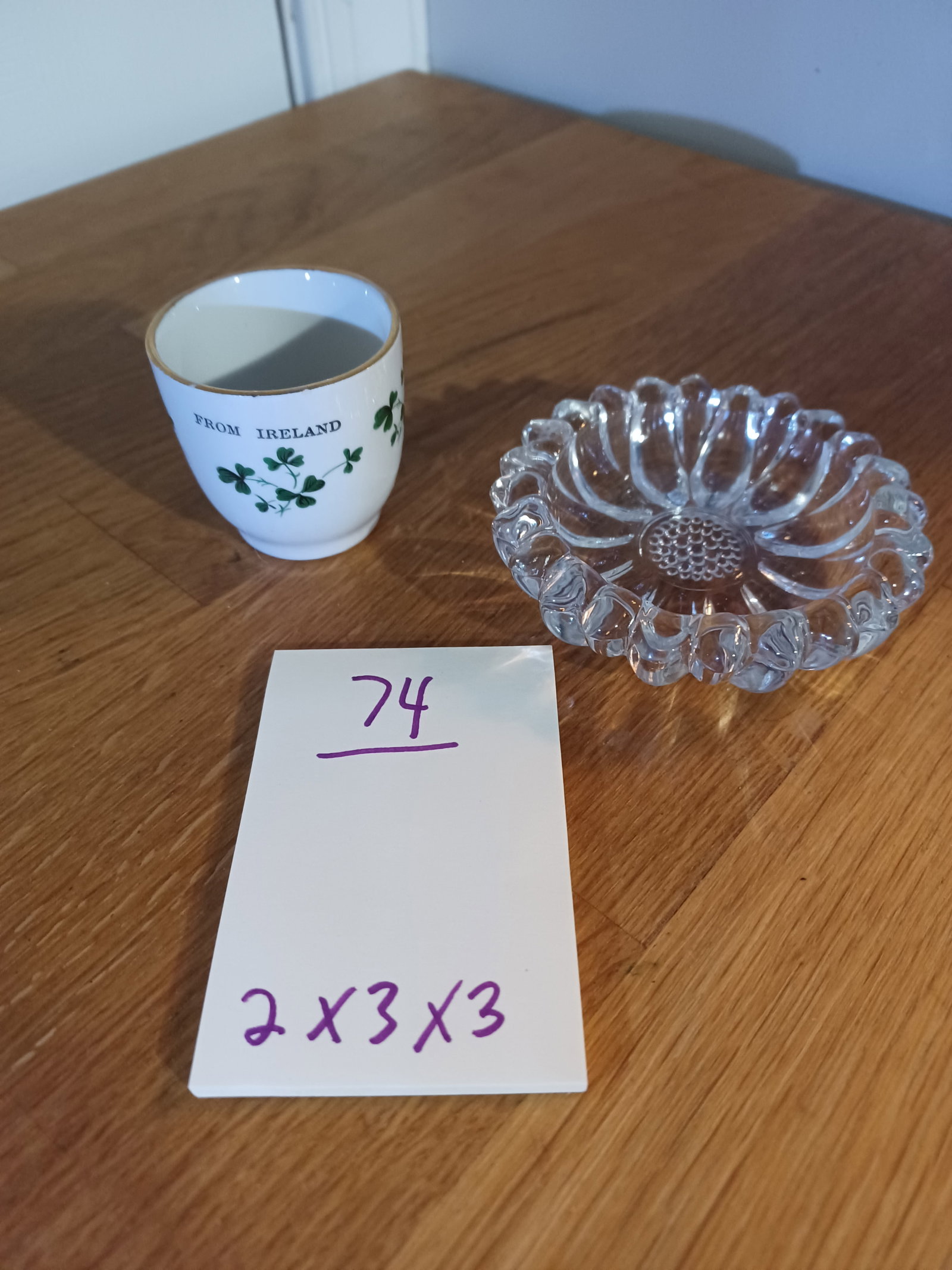 Lot Irish Shot Glass and Glass Trinket Tray: Lot Irish Shot Glass and Glass Trinket Tray