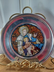 Madonna & Child Stained Glass Metal Plate by the US Historical Society