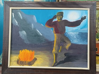 Vintage Oil Painting Man by Sea