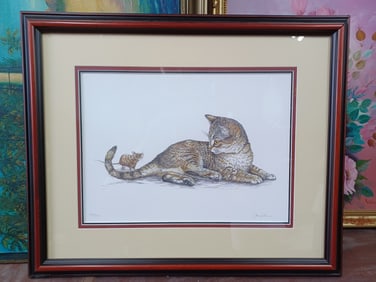 Vintage Numbered & Signed Print Cat & Mouse by Jim Wilson