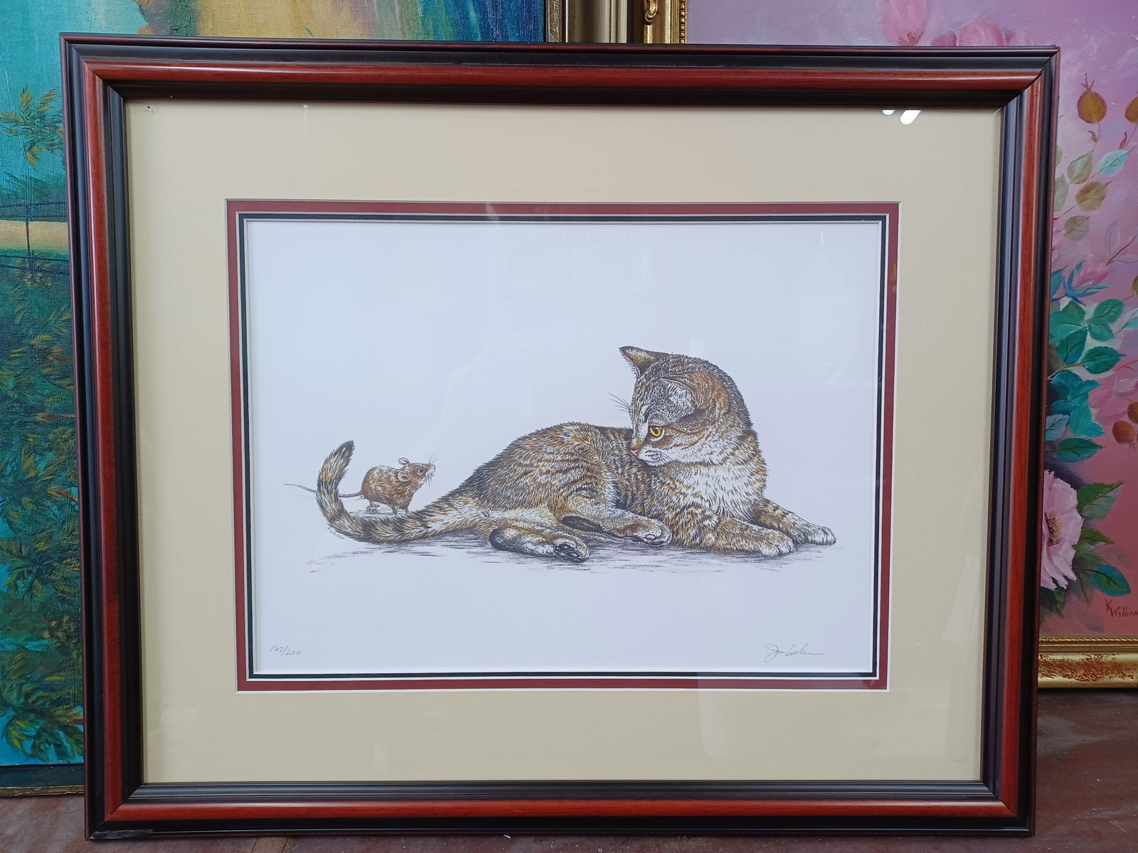 Vintage Numbered & Signed Print Cat & Mouse by Jim Wilson (1 of 8)