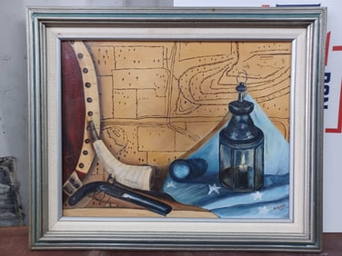 Vintage Oil Painting Paul Reveres Ride by B Clark