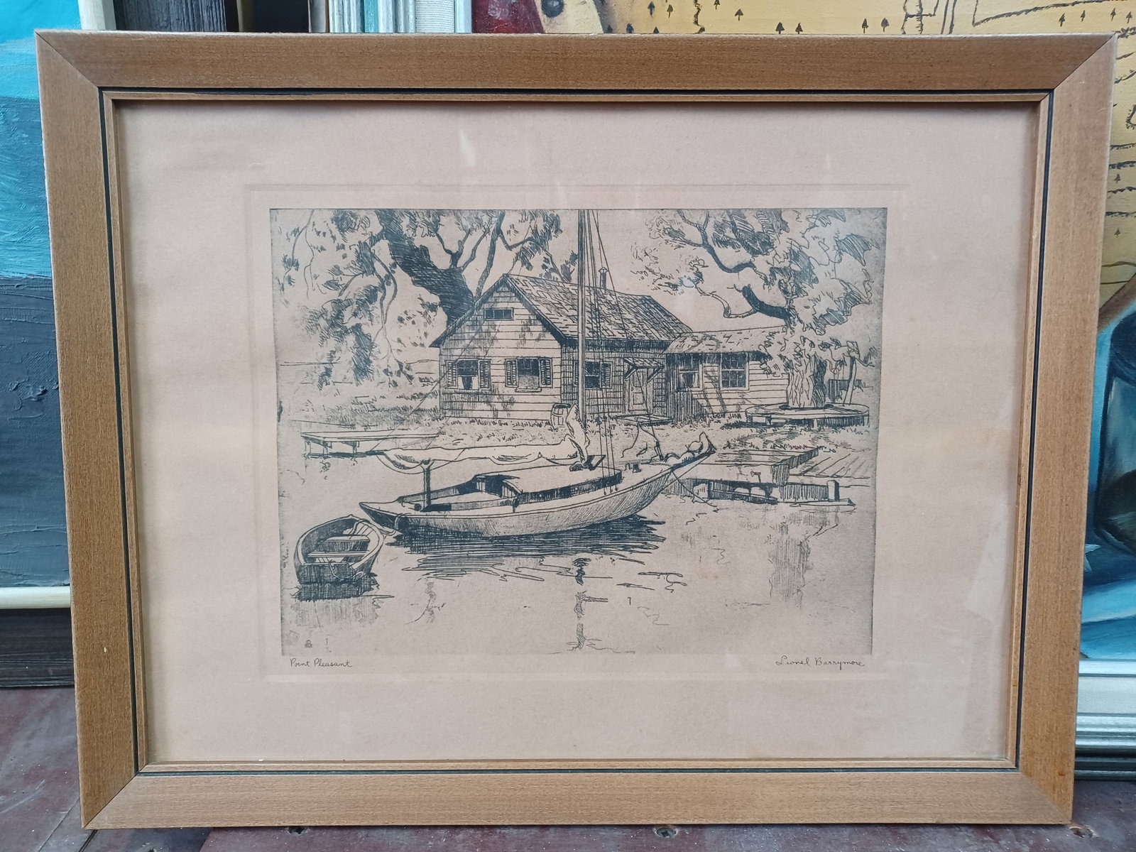 Vintage Etching in Talio-Crome Point Pleasant by Lionel Barrymore: Vintage Etching in Talio-Crome Point Pleasant by Lionel Barrymore