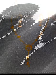 Polished Stone Bead Necklace & Earring Set: Polished Stone Bead Necklace & Earring Set