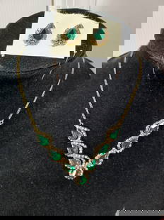 Vintage Emerald Rhinestone Necklace & Earrings: Vintage Emerald Rhinestone Necklace & Earrings