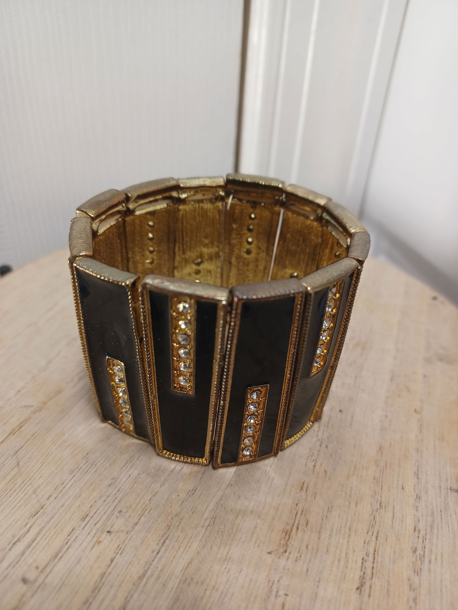 Vintage Mid Century Enameled Gold & Rhinestone Bracelet (1 of 4)