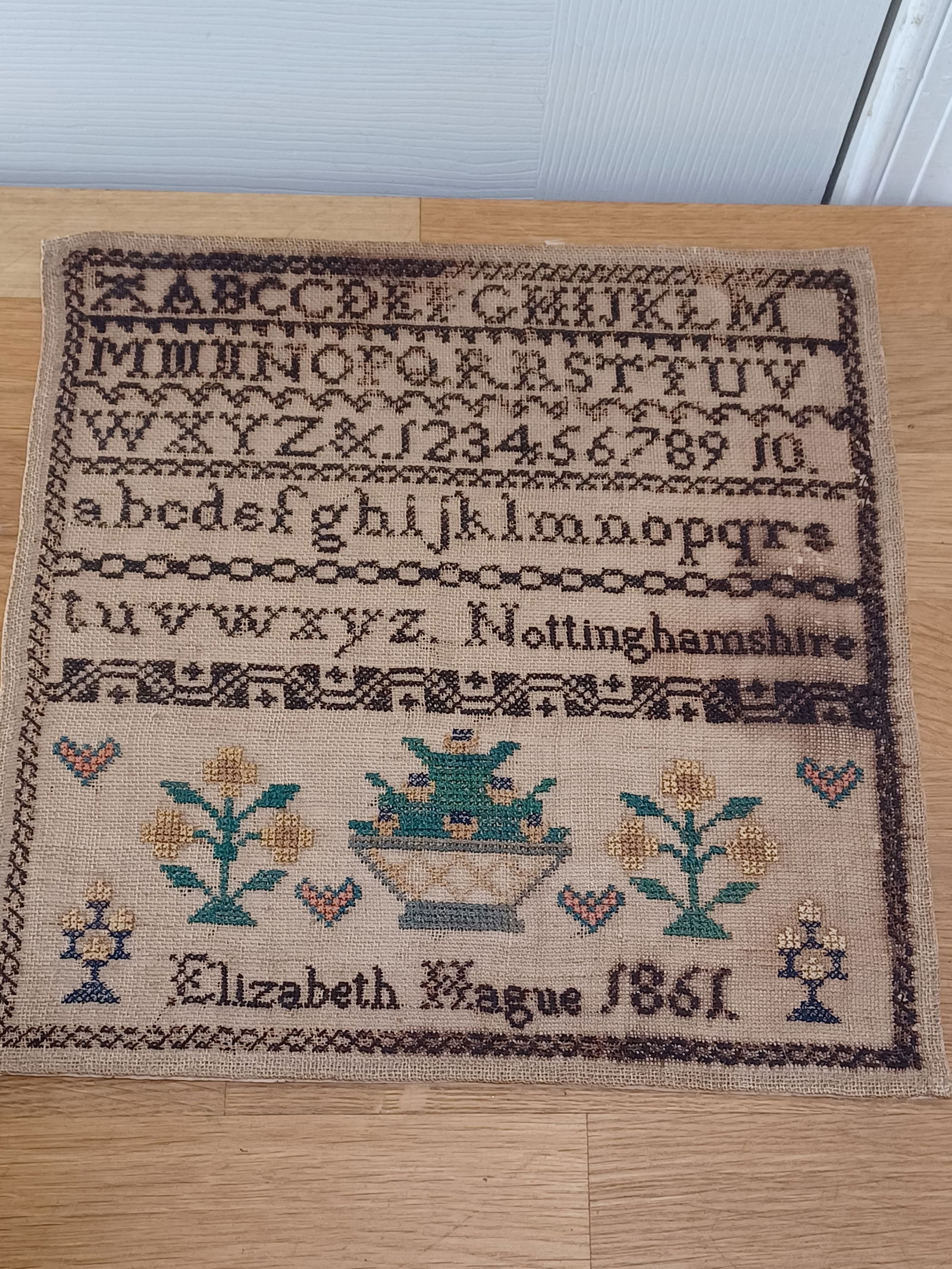 Vintage 1800's Needlepoint Sampler by Elizabeth Hague 1861: Vintage 1800's Needlepoint Sampler by Elizabeth Hague 1861