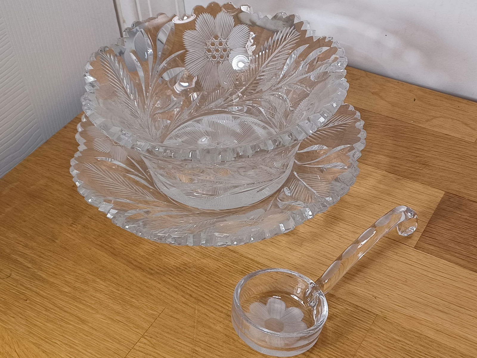 Vintage Ornately Cut Crystal Jelly Bowl with spoon and tray (1 of 6)