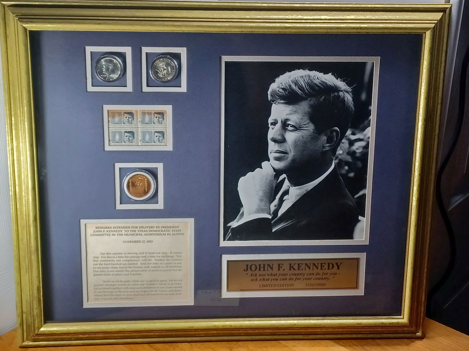 John F. Kennedy Commemorative Framed Stamp, Coins & Photograph (1 of 8)