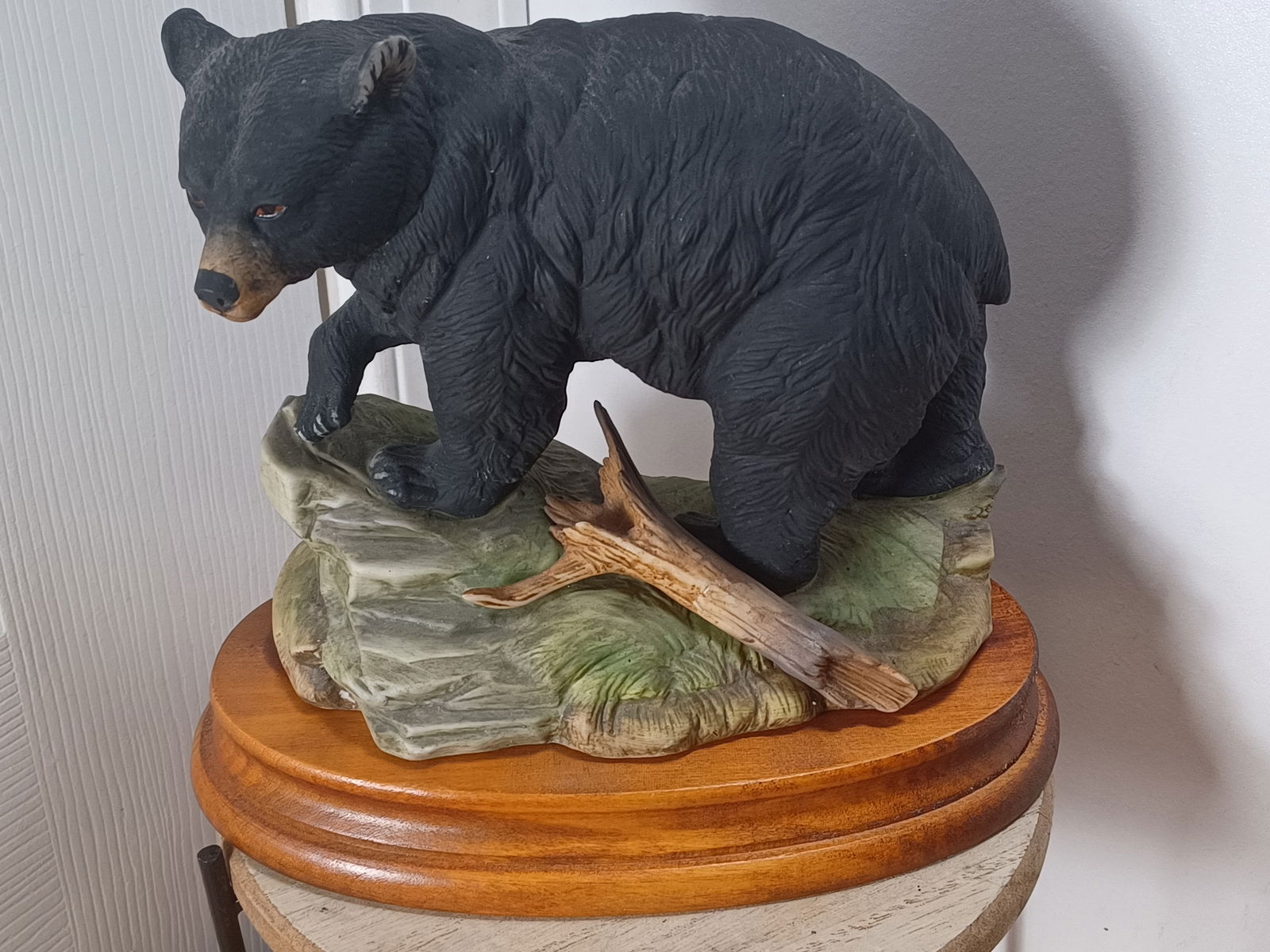 Black Bear Porcelain Figure on Stand by Andrea by Sadek: Black Bear Porcelain Figure on Stand by Andrea by Sadek