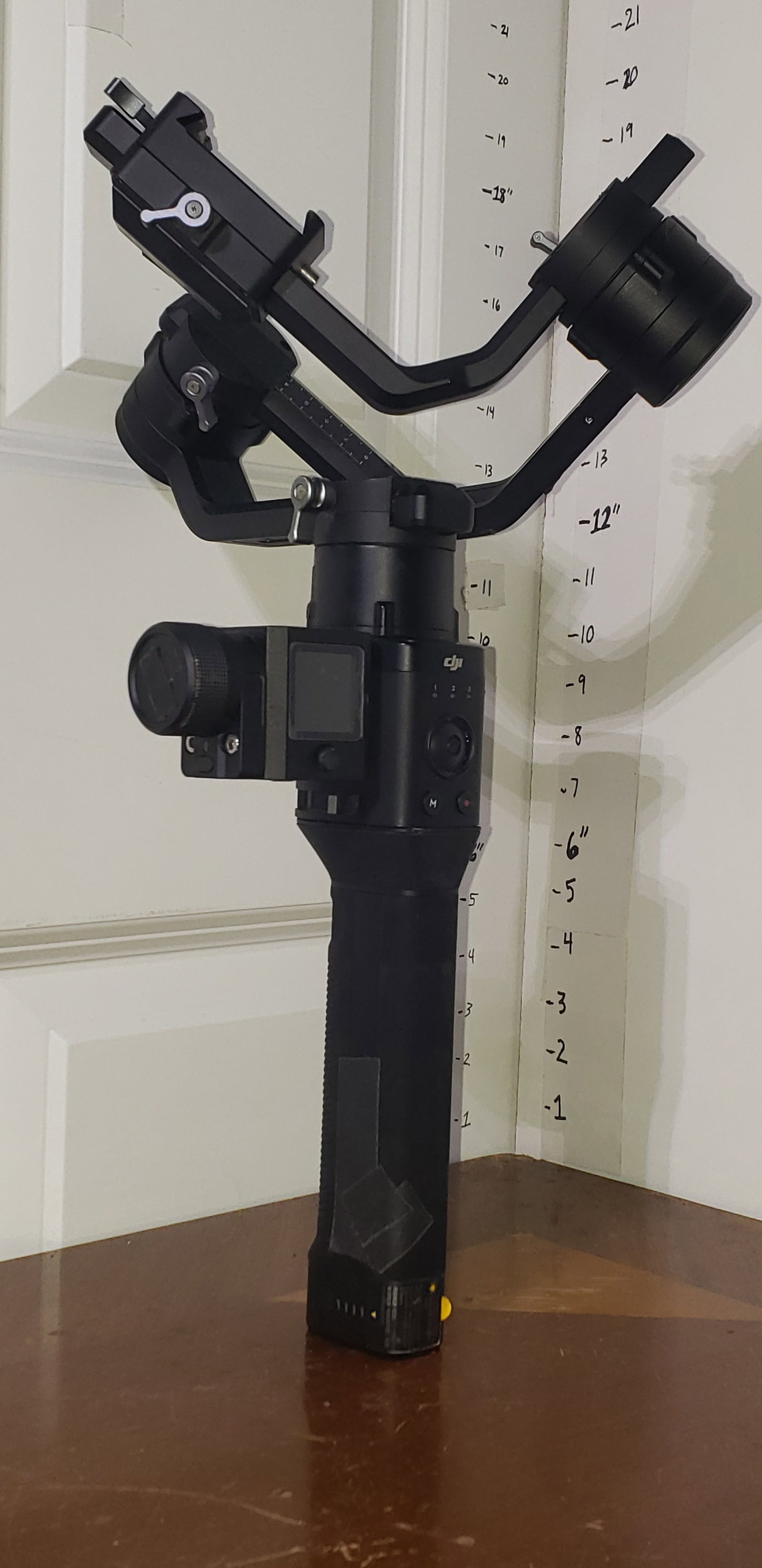 camera gimbal stabilizer: Ronin-S RS1, heavy and well-made unit, please search the model number online for more info